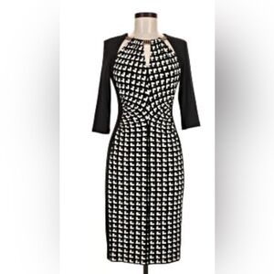 Joseph Ribkoff Black and White Bodycon Geometric Dress with gorgeous neckline